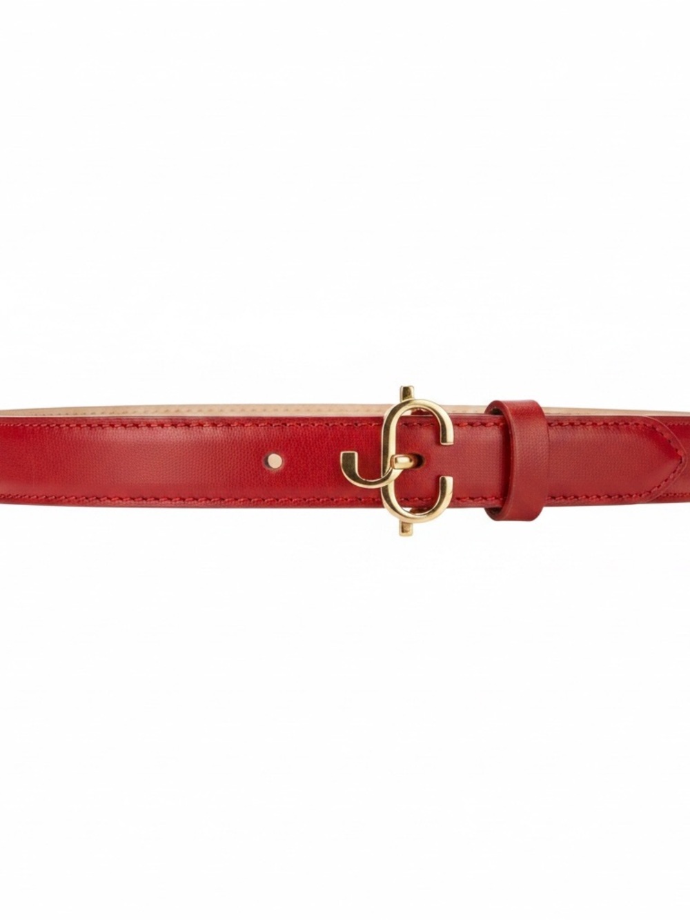 Jimmy Choo Red Leather Belt with Gold CC Buckle